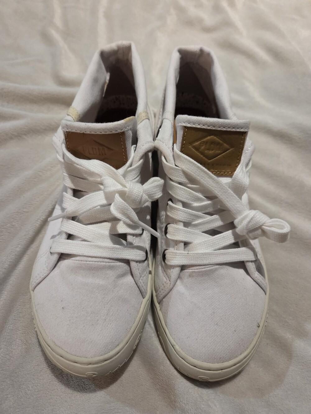 Palladium White High-Top Canvas Sneakers with Tan Leather Patch